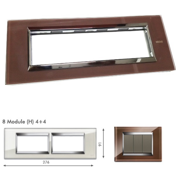 Picture of GM Naturalz PC08009 Horizontal (4+4) 8M Exclusive Glasz Chocolate Ice Cover Plate With Frame