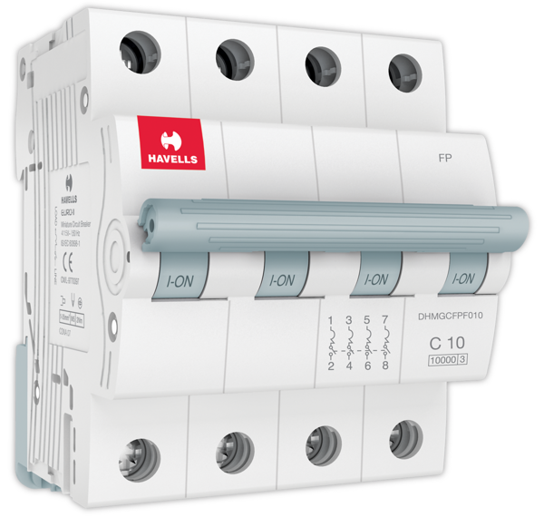 Picture of Havells 10A C-Curve 10kA 4 Pole MCB